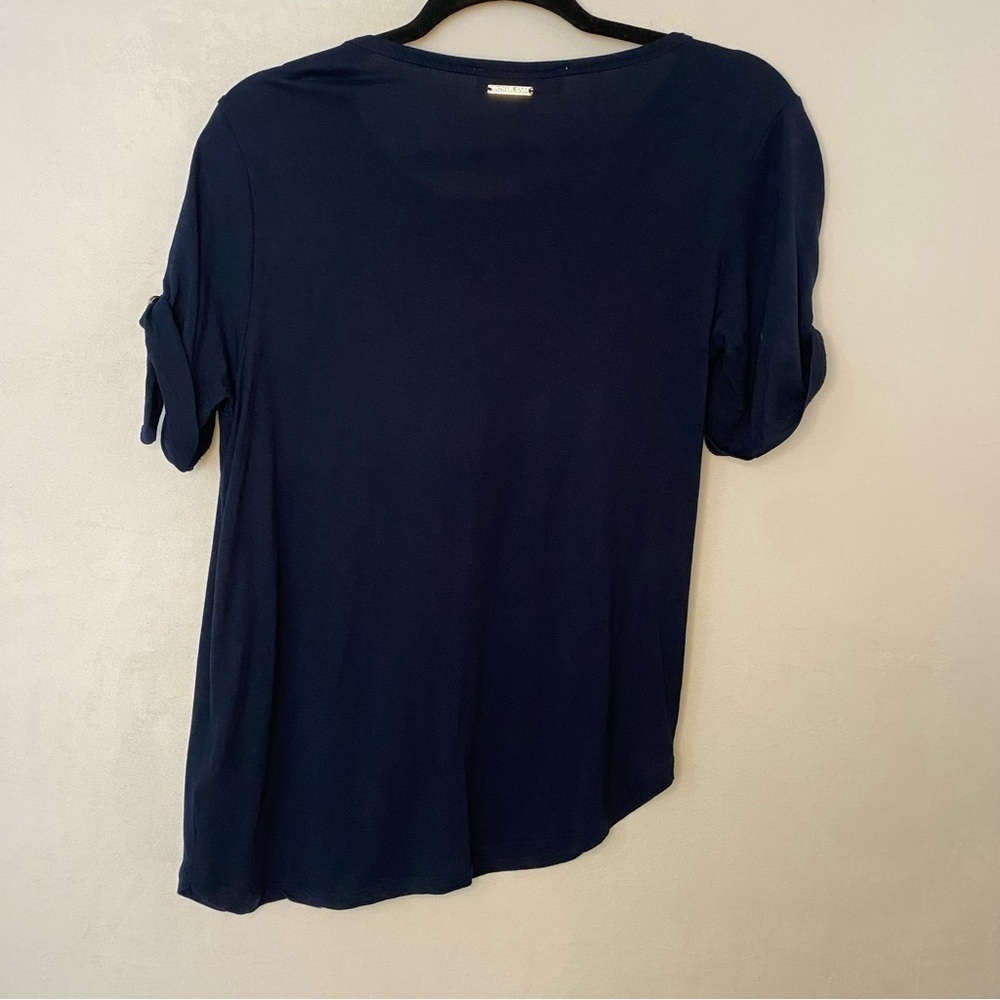 Michael Kors Navy Blue Short Sleeve T Shirt Asymmetrical Pocket Roll Tab Small S - Picture 10 of 10